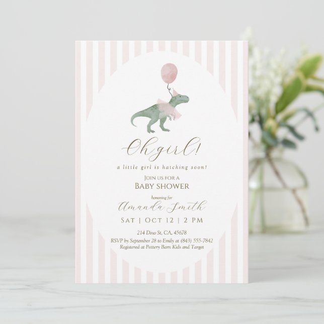 Oh Girl Dinosaur Baby Shower Invitation (Debout devant)