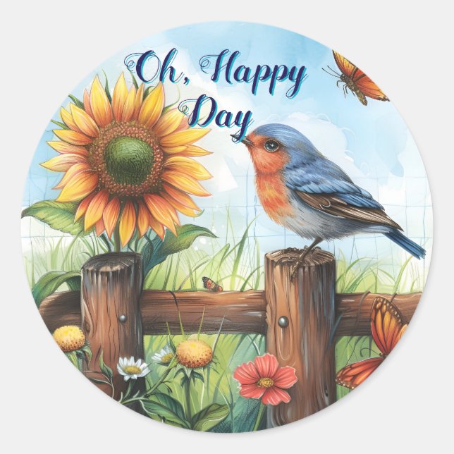 Oh Happy Day Bluebird and Sunflower Sticker (Devant)
