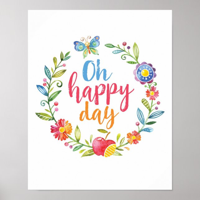Oh Happy Day colourful floral poster print (Devant)