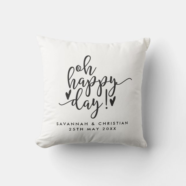 Oh Happy Day Script Coussin Mariage personnalisé (Recto)