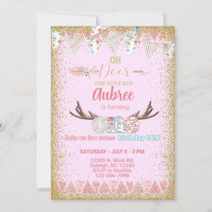 Oh, invitation d'anniversaire de fille de cerf, pe