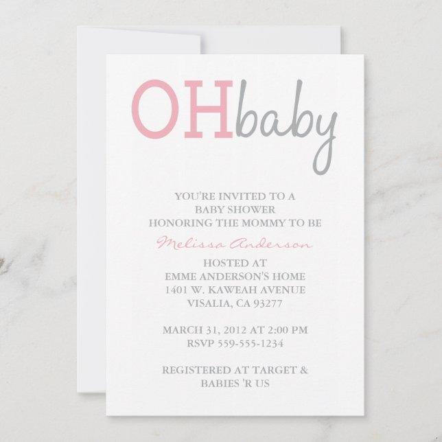 Oh invitation de baby shower (Devant)