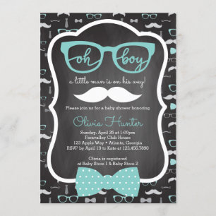 Oh invitation de baby shower, bleu, gris