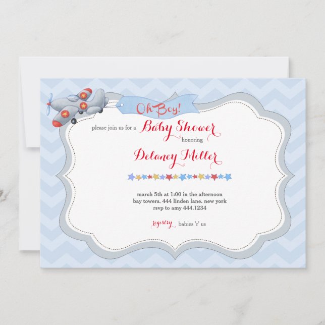Oh ! Invitation de baby shower d'avion (Devant)