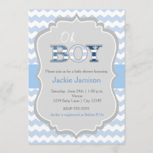 Oh invitation de baby shower de Chevron de gris