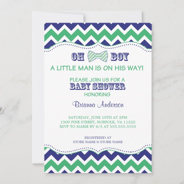 OH invitation de baby shower de cravate d'arc (Devant)