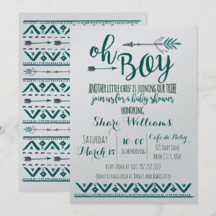 Oh invitation tribale de baby shower - vert