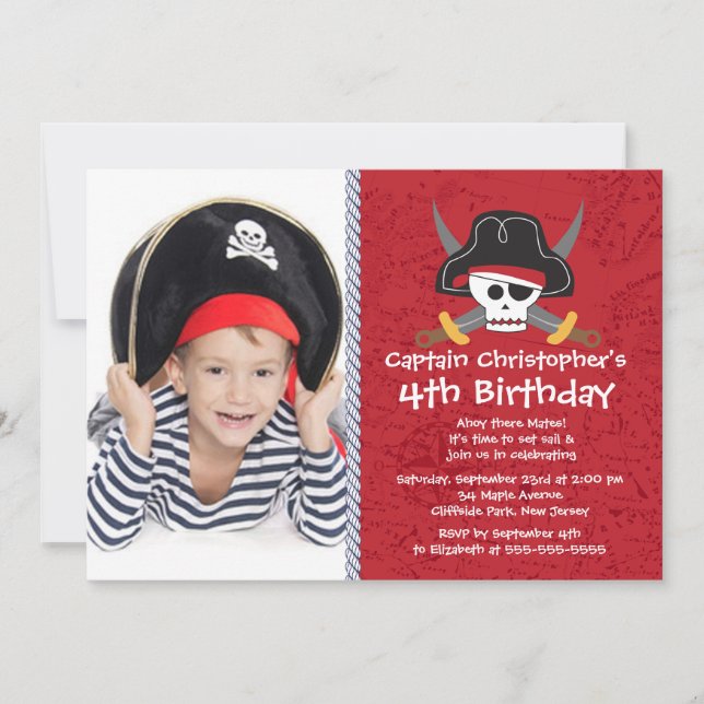 Oh invitations de fête d'anniversaire de pirate de (Devant)