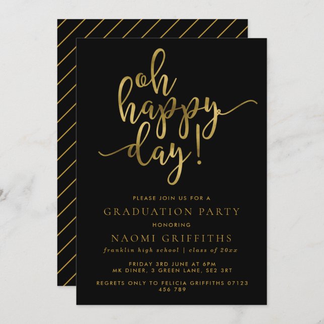 Oh Joyeux Jour Gold Script Graduation Invitation d (Devant / Derrière)
