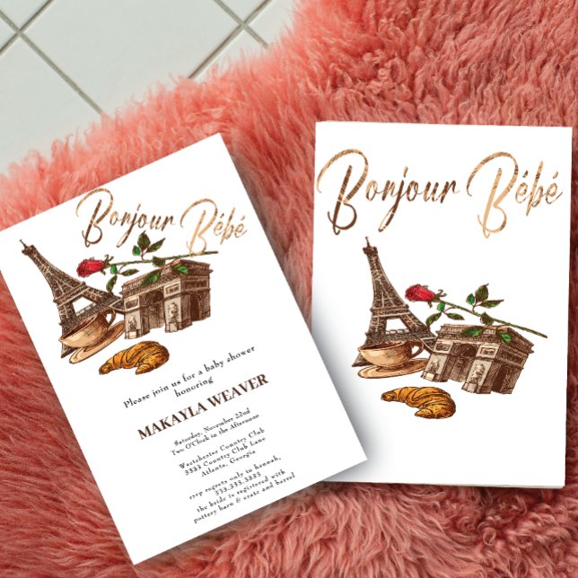 Oh La La! Invitation de Baby Shower en or à Paris (Créateur téléchargé)
