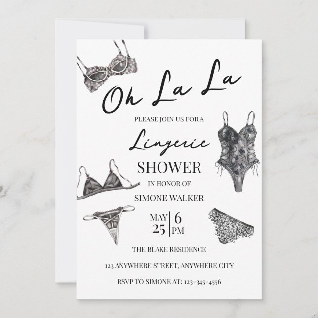 Oh La La Lingerie Invitation à la douche nuptiale (Devant)