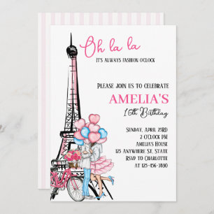 Oh la la Paris Pink Lovers Anniversaire Invitation
