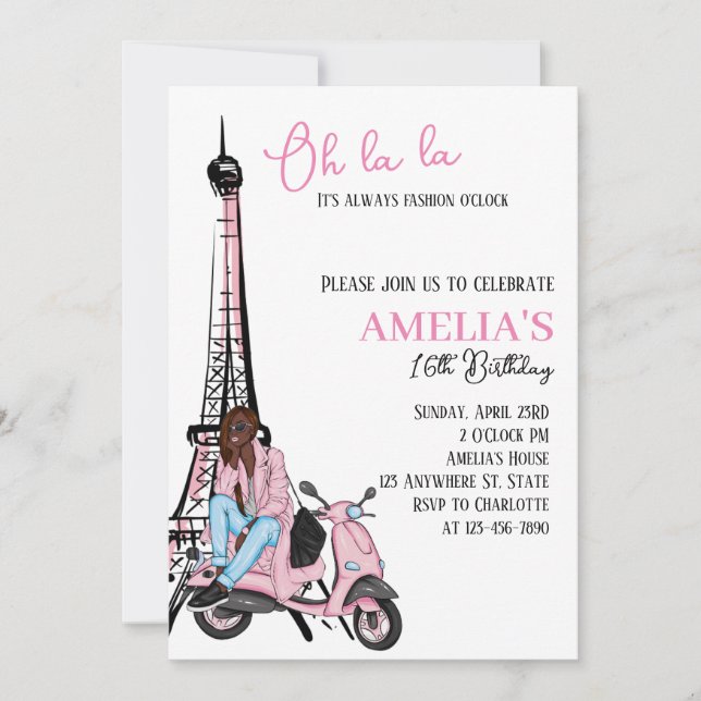 Oh la la Paris Rose Invitation d'anniversaire (Devant)