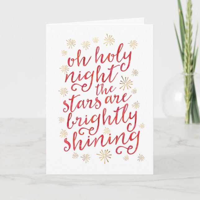 Oh la nuit sainte or et aquarelle carte de Noël (Devant)