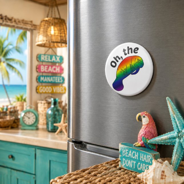 Oh le Magnet Rond Manatee Hue (A splash of color, a sea-cow-sized pun, and absolutely no shortage of beach-house personality.)