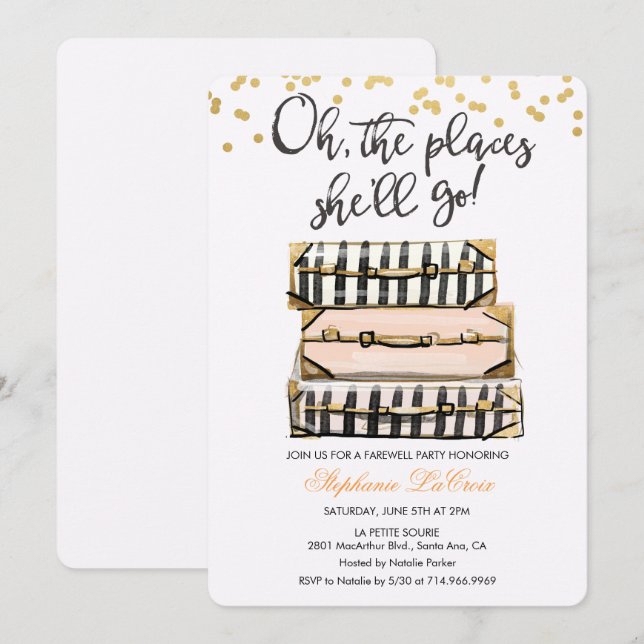 Oh Les Endroits où elle ira Invitation d'adieu (Devant / Derrière)