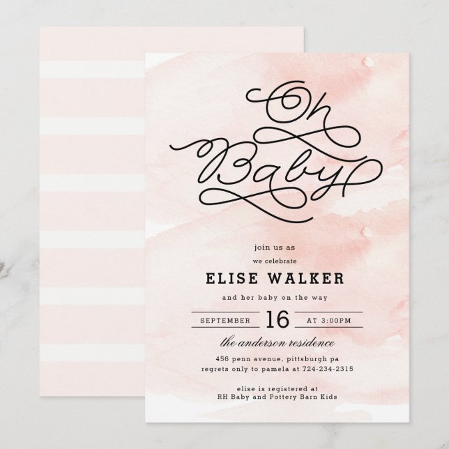 Oh mon bébé, Baby shower rose doux Invitation (Devant / Derrière)