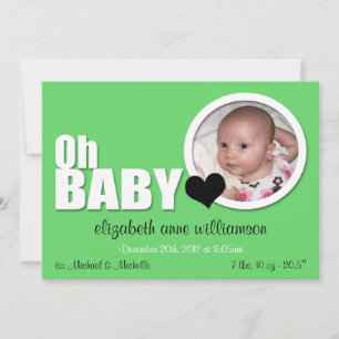 Oh mon bébé, Faire-part de naissance photo vert mo