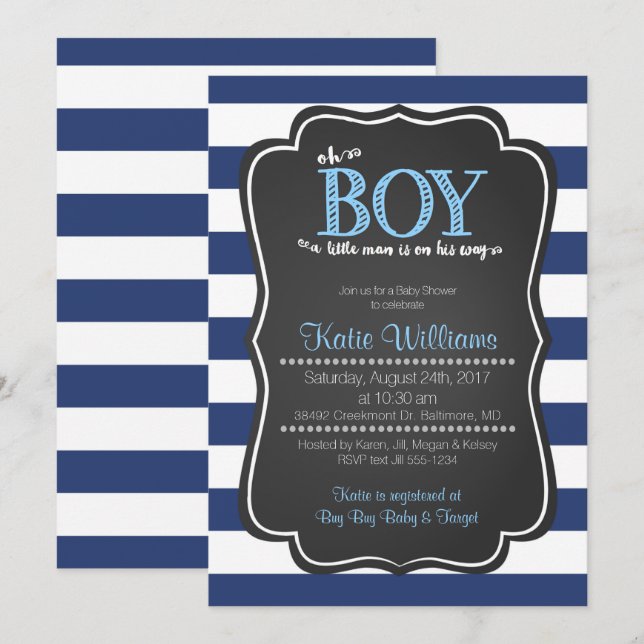 Oh mon petit homme Baby shower Invitation (Devant / Derrière)