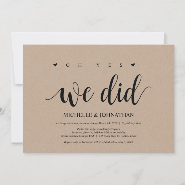 oh oui, nous l'avons fait, carte d'invitation pour (Devant)