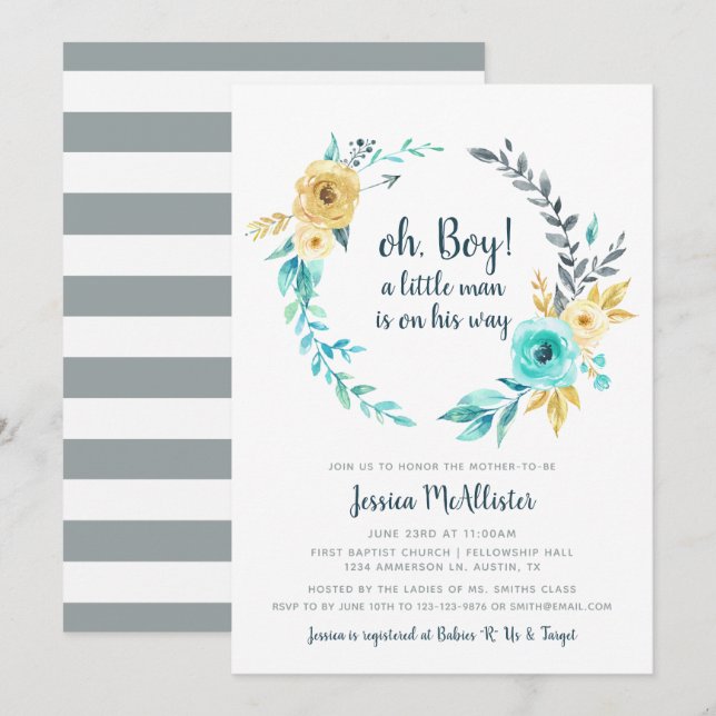 oh Petit Baby shower Petit Homme Gray Invitation (Devant / Derrière)
