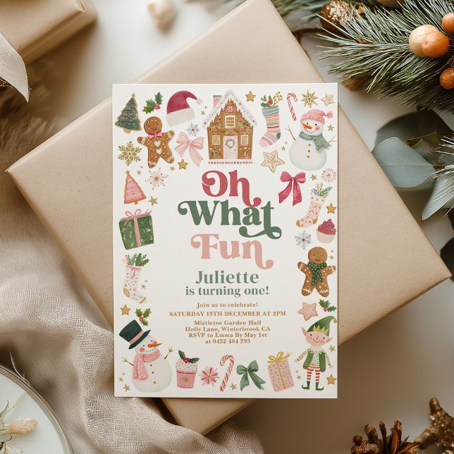 Oh Quelle Amusement ! Invitation d'anniversaire de (Oh What Fun! Christmas 1st Birthday Party Invitation December Baby )