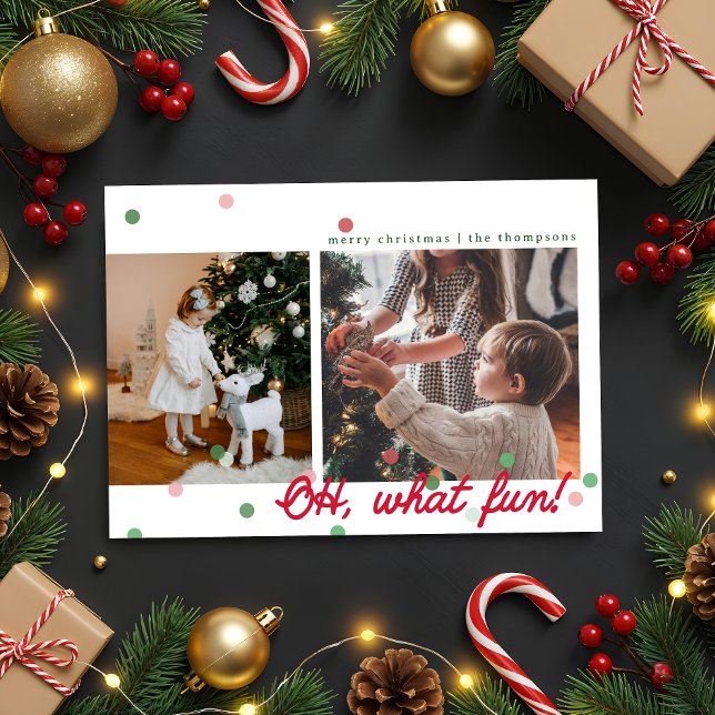 Oh, Quelle Fête Points de Confettis - Carte de Vœu ("Oh what fun!" minimalist & whimsical holiday card with confetti dots. By Clearytangled Studio.)