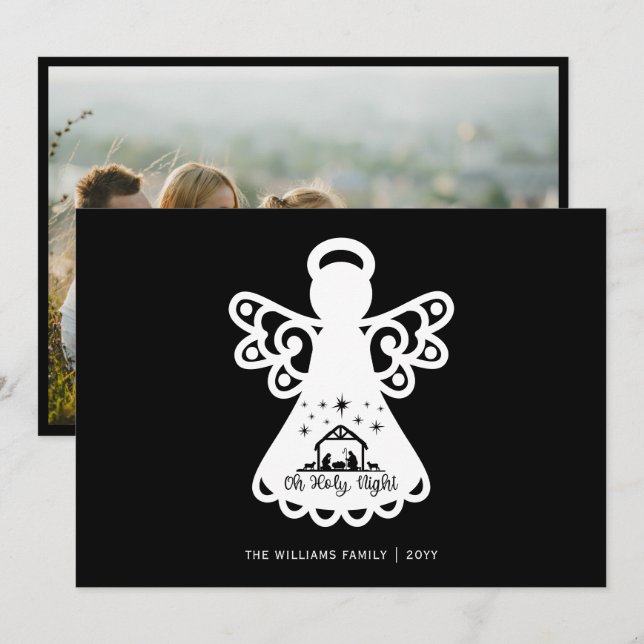Oh Saint Ange de nuit Photo Noir Blanc Noël (Devant / Derrière)
