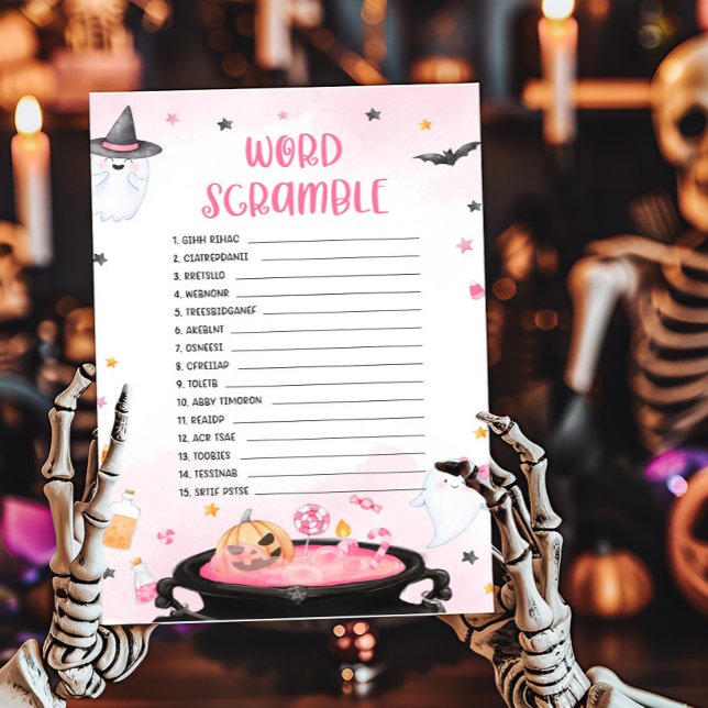 Oh Sheet Ghoul Halloween Jeu de course de mots d'H (Pink Oh Sheet Baby Shower Word Scramble Game)