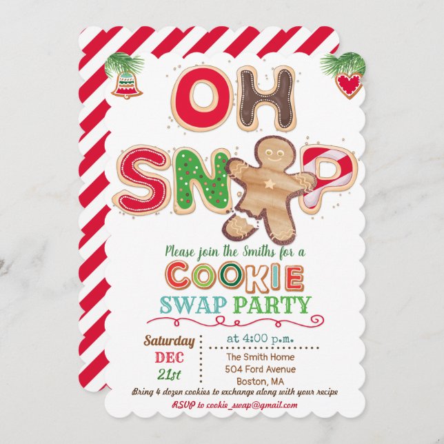 Oh Snap Gingerbread Man Cookie Exchange Invitation (Devant / Derrière)