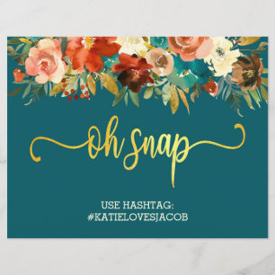 Oh Snap Instagram # Sign - Floral Turquoise & Oran