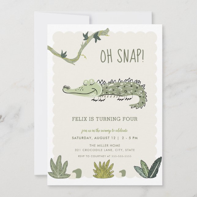 Oh Snap Swamp Crocodile Anniversaire Invitation (Devant)