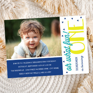 Oh What Fun 1st Birthday Photo Party Invitation /