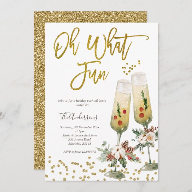 Oh What Fun Christmas Cocktail Party Invitation (Devant / Derrière)