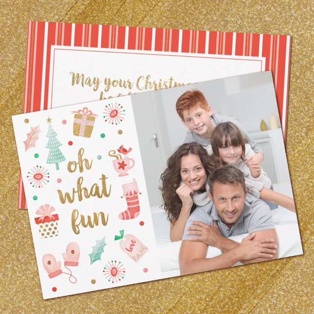 Oh What Fun Cute Family Christmas Carte Photo (A cute family photo Christmas Card with the words, Oh What Fun. Personalize a message on the back.)