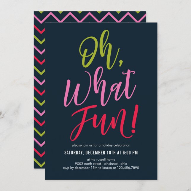 Oh What Fun EDITABLE COLOR Party Invitation (Devant / Derrière)
