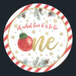 Oh What Fun it to Be One - Christmas - Sticker<br><div class="desc">Un article parfait pour compléter n'importe quelle fête d'anniversaire de Noël!</div>