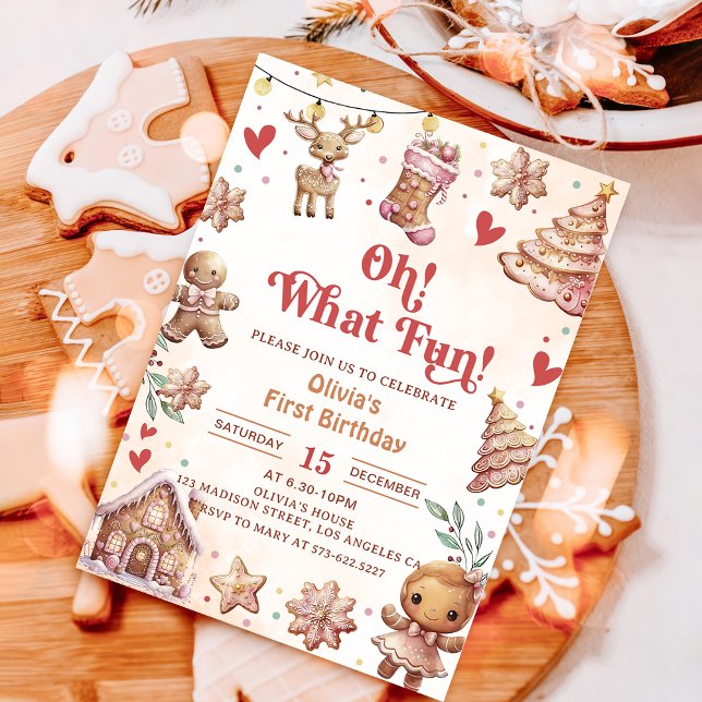 Oh What Fun Pink Christmas Cookie Invitation (Créateur téléchargé)