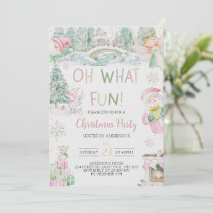 Oh What Fun Pink Christmas Party Invitation