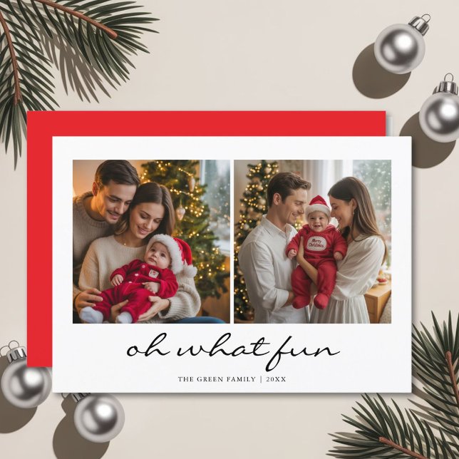 Oh What Fun Script Famille Noël Carte (Créateur téléchargé)