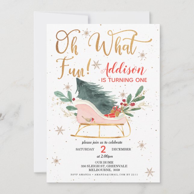 Oh What Fun Sleigh Invitation Anniversaire (Devant)