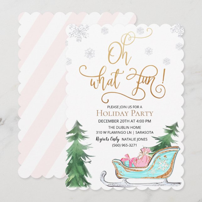 Oh What Fun Winter Holiday Party Invitation (Devant / Derrière)