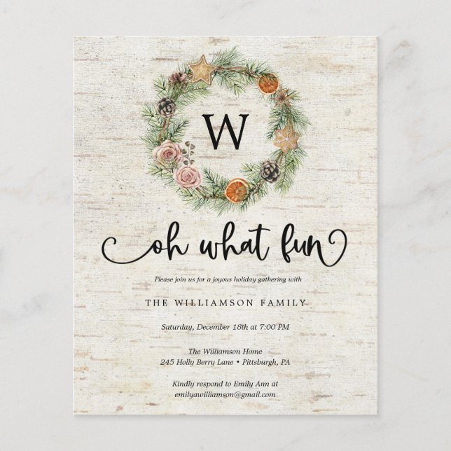 Oh What Fun Wreath Budget Fête Invitation (Devant)