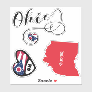 Ohio State Map & Flag 3 Stickers Die Cut
