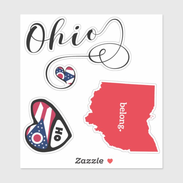 Ohio State Map & Flag 3 Stickers Die Cut (Feuille)
