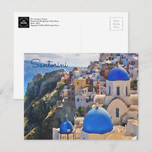 Oia, Santorin. Carte postale de peinture grecque