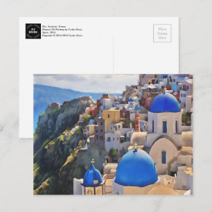 Oia, Santorin. Carte postale de peinture grecque