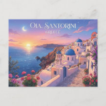 Oia Santorin Grèce Coucher de Soleil Carte Postale