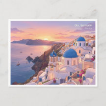 Oia Santorin Grèce Coucher de Soleil Carte Postale