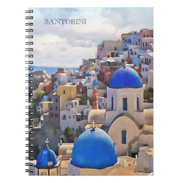 Oia, Santorin. Grèce.Peinture à l'huile. Carnet ca (Devant)